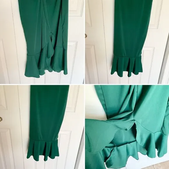 Women Night Gown Dress Large Green One Shoulder Ruffle Hem CHICME - Picture 12 of 16